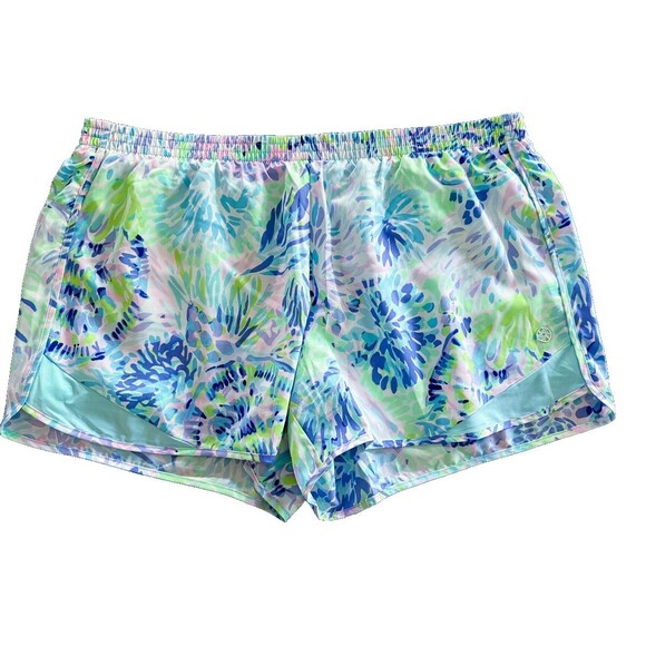 💜 🐢 Lilly Pulitzer Luxletic“Shell of a Party” Ocean trail lined Shorts XL - Picture 1 of 6